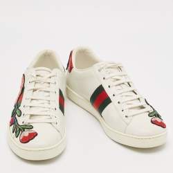 Gucci White Leather and Python Embossed Ace Low Top Sneakers Size 39