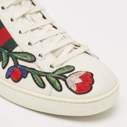 Gucci White Leather and Python Embossed Ace Low Top Sneakers Size 39