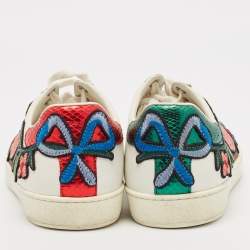 Gucci White Leather and Python Embossed Ace Low Top Sneakers Size 39