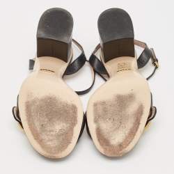 مملوكة مسبقًا Gucci Black Leather GG Marmont Ankle Strap Sandals Size 37