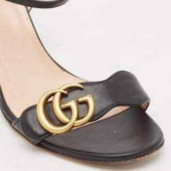 مملوكة مسبقًا Gucci Black Leather GG Marmont Ankle Strap Sandals Size 37