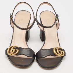 مملوكة مسبقًا Gucci Black Leather GG Marmont Ankle Strap Sandals Size 37