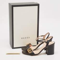 مملوكة مسبقًا Gucci Black Leather GG Marmont Ankle Strap Sandals Size 37