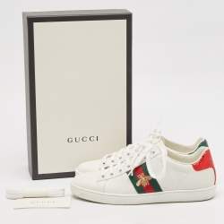 Gucci White Leather Ace Bee Embroidered Low Top Sneakers Size 37