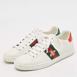 Gucci White Leather Ace Bee Embroidered Low Top Sneakers Size 37