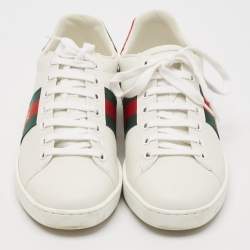 Gucci White Leather Ace Bee Embroidered Low Top Sneakers Size 37