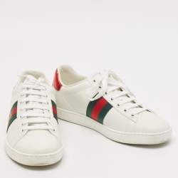 Gucci White Leather Ace Bee Embroidered Low Top Sneakers Size 37