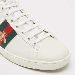 Gucci White Leather Ace Bee Embroidered Low Top Sneakers Size 37
