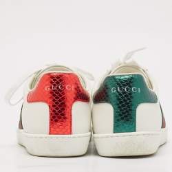 Gucci White Leather Ace Bee Embroidered Low Top Sneakers Size 37