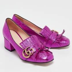 Gucci Metallic Pink Leather GG Marmont Block Heel Pumps Size 35