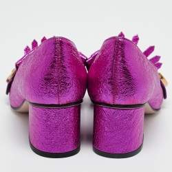 Gucci Metallic Pink Leather GG Marmont Block Heel Pumps Size 35