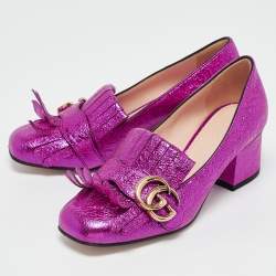 Gucci Metallic Pink Leather GG Marmont Block Heel Pumps Size 35