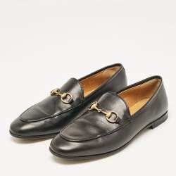 Pre Owned Gucci Black Leather Jordaan Loafers Size 36