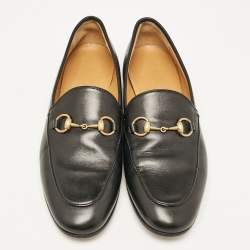 Pre Owned Gucci Black Leather Jordaan Loafers Size 36