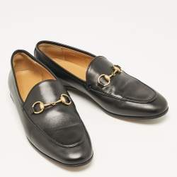 Pre Owned Gucci Black Leather Jordaan Loafers Size 36