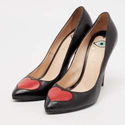 Pre Owned Gucci Black/Red Leather Molina Heart Pumps Size 38