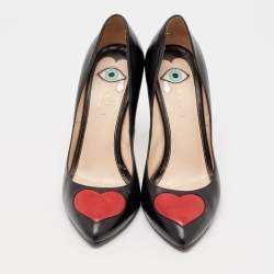 Pre Owned Gucci Black/Red Leather Molina Heart Pumps Size 38