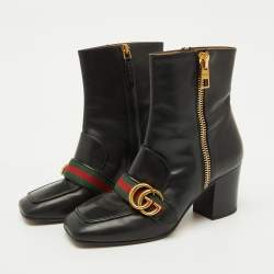 Gucci Black Leather GG Web Detail High Ankle Boots Size 37