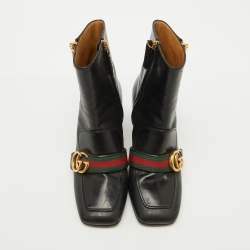 Gucci Black Leather GG Web Detail High Ankle Boots Size 37