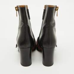 Gucci Black Leather GG Web Detail High Ankle Boots Size 37