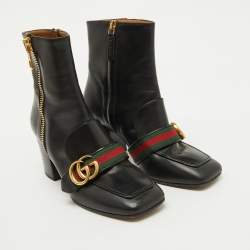 Gucci Black Leather GG Web Detail High Ankle Boots Size 37