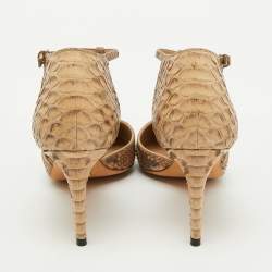 Gucci Beige/Brown Python Pointed Toe T-Strap Pumps Size 36.5
