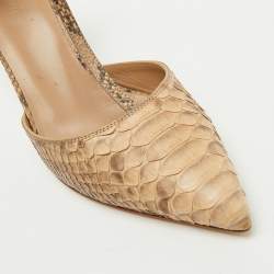 Gucci Beige/Brown Python Pointed Toe T-Strap Pumps Size 36.5