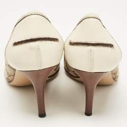 Gucci Brown/Cream Monogram Canvas and Leather Loafer Pumps Size 36.5