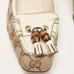 Gucci Brown/Cream Monogram Canvas and Leather Loafer Pumps Size 36.5