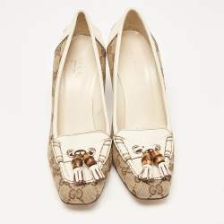 Gucci Brown/Cream Monogram Canvas and Leather Loafer Pumps Size 36.5