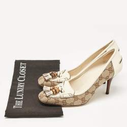 Gucci Brown/Cream Monogram Canvas and Leather Loafer Pumps Size 36.5
