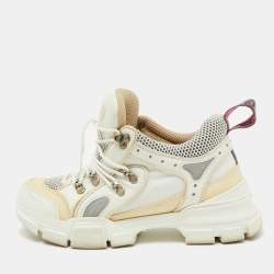 Gucci White/Cream Mesh and Leather Logo Flashtrek Sneakers Size 39