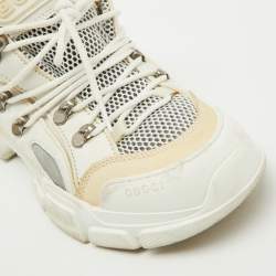 Gucci White/Cream Mesh and Leather Logo Flashtrek Sneakers Size 39