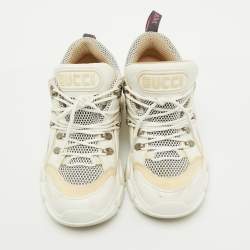 Gucci White/Cream Mesh and Leather Logo Flashtrek Sneakers Size 39