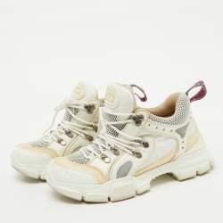 Gucci White/Cream Mesh and Leather Logo Flashtrek Sneakers Size 39