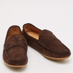 Pre Owned Gucci Brown Suede Slip On Loafers Size 38.5