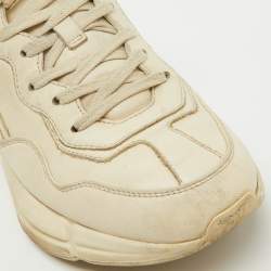 Pre Owned Gucci Cream Leather Rhyton Lace Up Sneakers Size 38