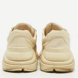 Pre Owned Gucci Cream Leather Rhyton Lace Up Sneakers Size 38