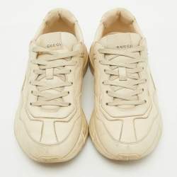 Pre Owned Gucci Cream Leather Rhyton Lace Up Sneakers Size 38
