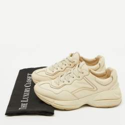 Pre Owned Gucci Cream Leather Rhyton Lace Up Sneakers Size 38