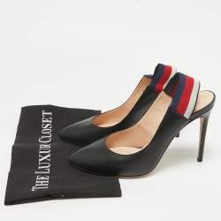 Gucci Black Leather Sylvie Web Detail Slingback Pumps Size 39.5