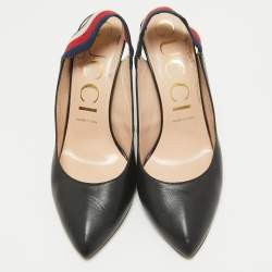 Gucci Black Leather Sylvie Web Detail Slingback Pumps Size 39.5