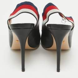 Gucci Black Leather Sylvie Web Detail Slingback Pumps Size 39.5