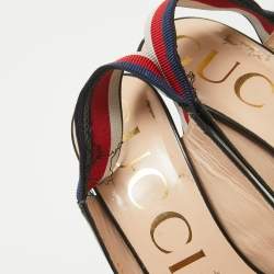 Gucci Black Leather Sylvie Web Detail Slingback Pumps Size 39.5