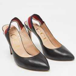 Gucci Black Leather Sylvie Web Detail Slingback Pumps Size 39.5