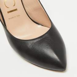 Gucci Black Leather Sylvie Web Detail Slingback Pumps Size 39.5