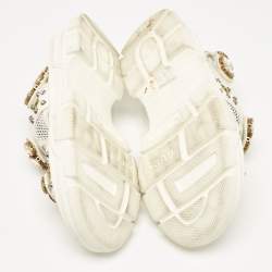 Gucci Off White Leather and Mesh Crystal Embellished Aguru Sandals Size 39