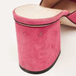 Gucci Pink Suede Double G Fringe Details Block Heel Slide Sandals Size 35