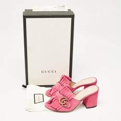 Gucci Pink Suede Double G Fringe Details Block Heel Slide Sandals Size 35
