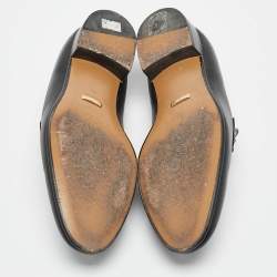Pre Owned Gucci Black Leather Interlocking G Loafers Size 39